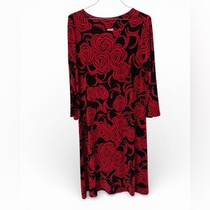 Women’s—Chico’s Black & Red Floral Long Sleeve Midi Dress. Size Chico’s 3 (XL).
